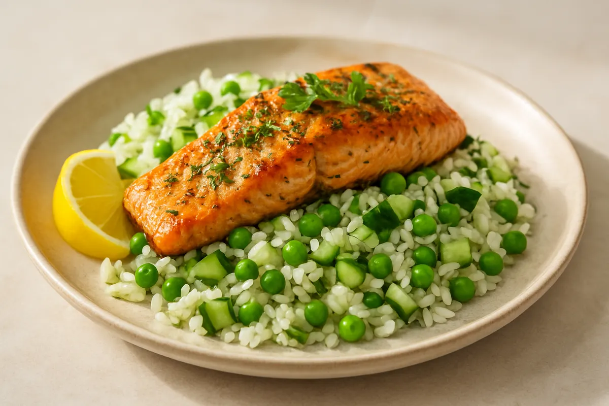 Garlic & Dill Salmon with Cucumber Rice
