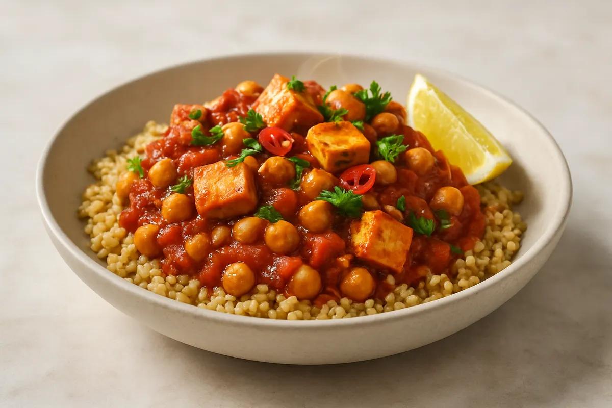 Harissa Tofu & Chickpea Stew with Bulgur