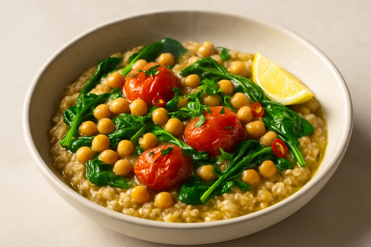 Savoury Oats with Chickpeas, Spinach & Olive Oil