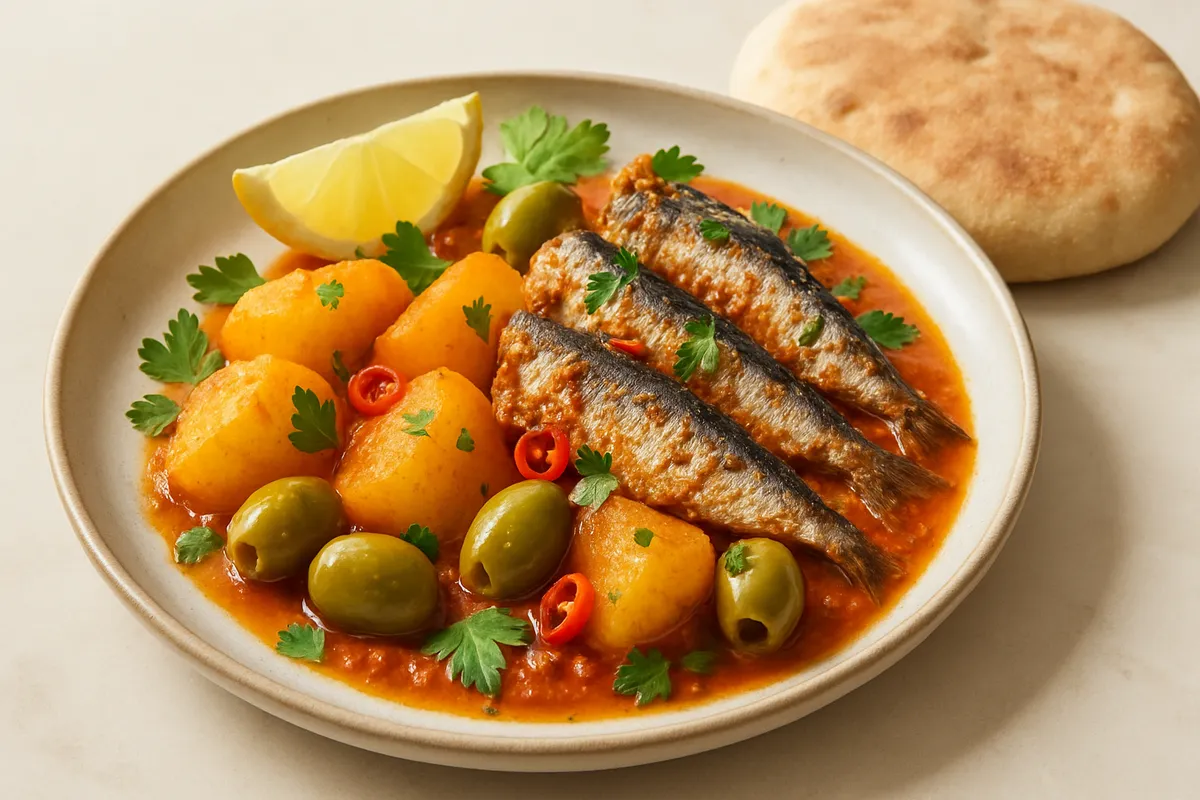 Tunisian Sardine, Potato & Olive Plate with Khobz